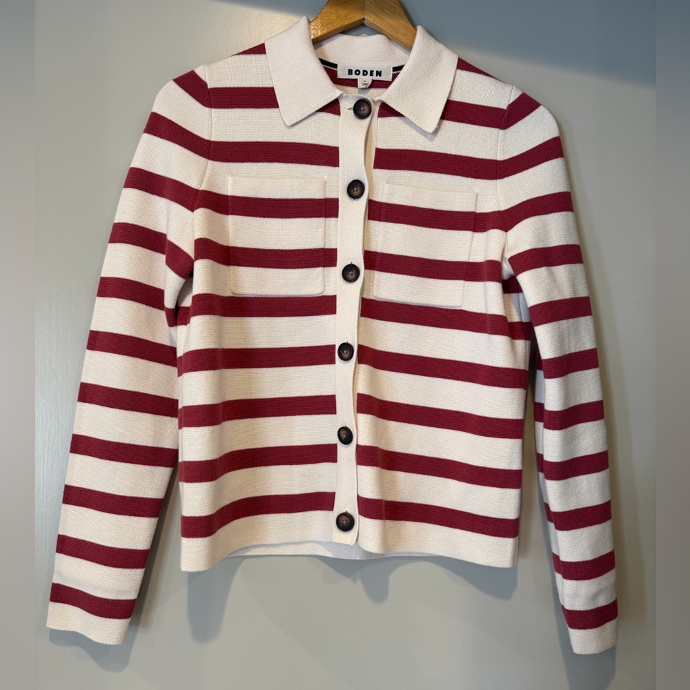 Boden Red and Cream Striped Cardigan